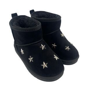 Chulis Girls Black Star Studded Faux Fur Ankle Boots Size 13